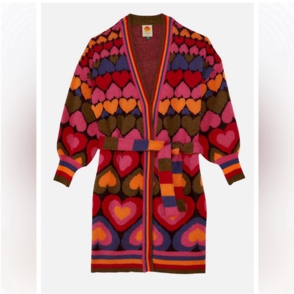 NEW FARM Rio Full of Hearts belted cardigan/ coat. - Picture 3 of 11